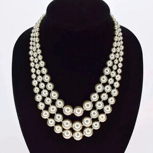 Charter Club Imitation Pearl Three-Row Collar Necklace Gray NWT